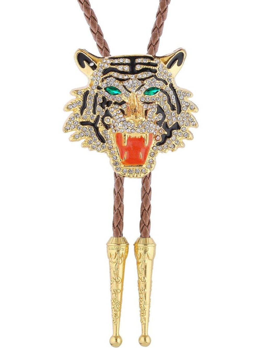 Stylish Men's Western Bolo Tie with Tiger Head & Rhinestone Accents - Cowboy